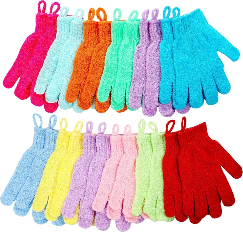 CVNDKN Shower Gloves,24 Pcs Exfoliating Bath Gloves,Body Scrub Gloves with Hanging Loop for Beauty Spa Massage Skin Shower Body Scrubber-12 Colors - Image 1
